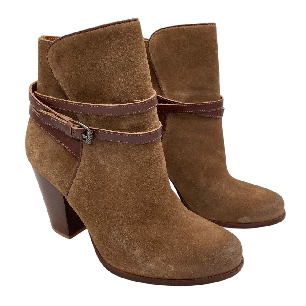 AllSaints 9 Tobacco Brown Victoria Suede Ankle Buckle Wrap Heeled Boot Size 39.5